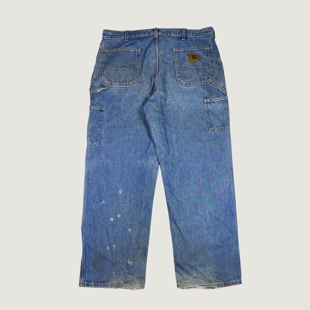 Carhartt B137DST Mens Carpenter Jeans 38x30 Blue Distressed Workwear Dungaree